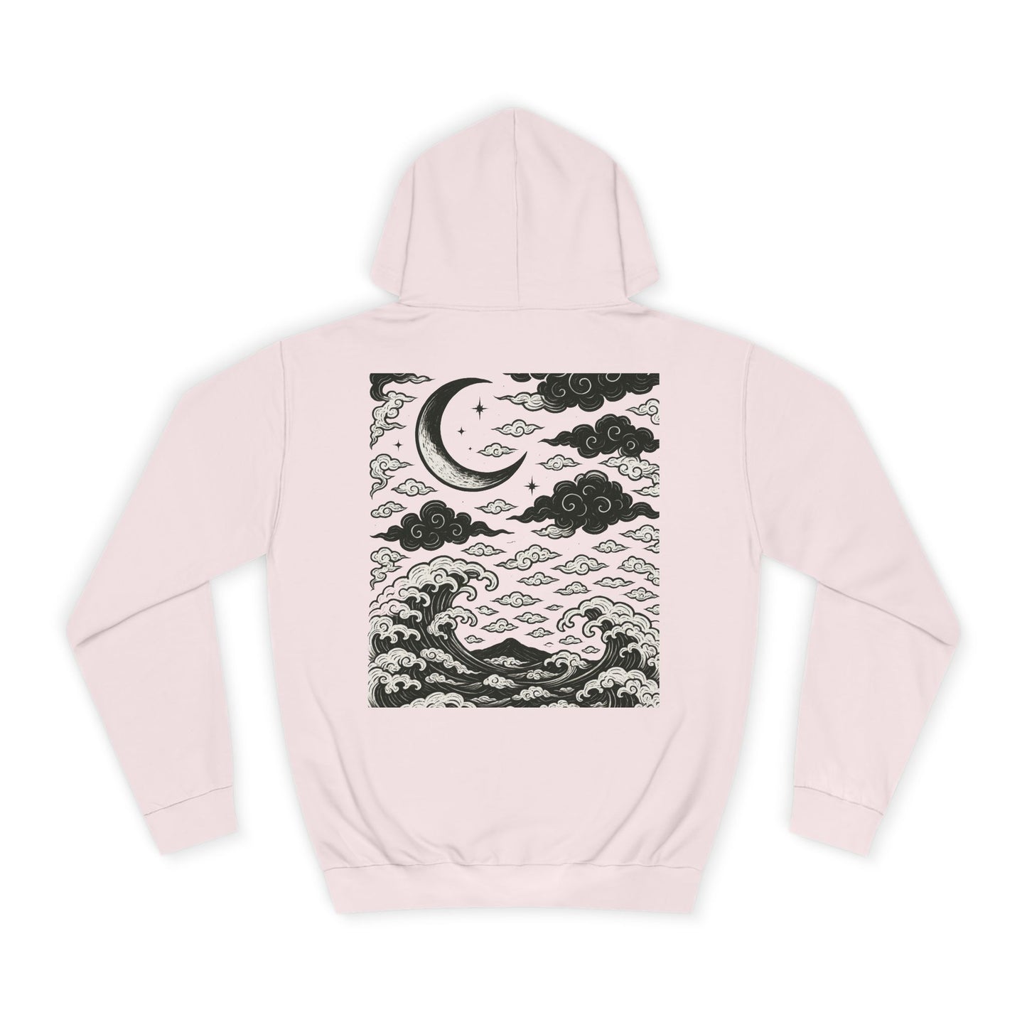 Nocturnal Club Hoodie - Unisex College Apparel with Moon & Waves Design