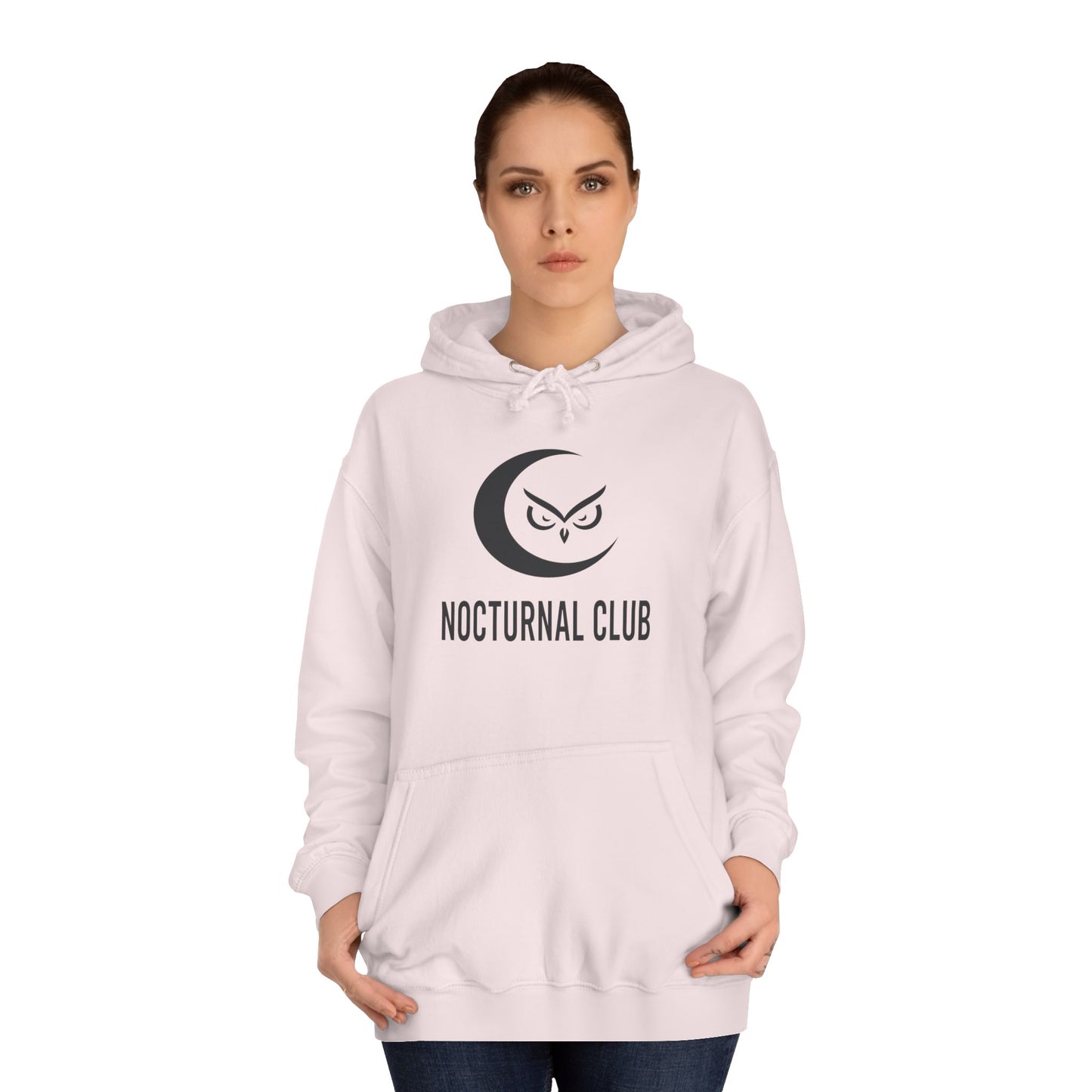 Nocturnal Club Hoodie - Unisex College Apparel with Moon & Waves Design