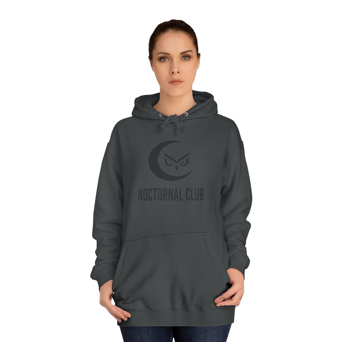 Nocturnal Club Hoodie - Unisex College Apparel with Moon & Waves Design